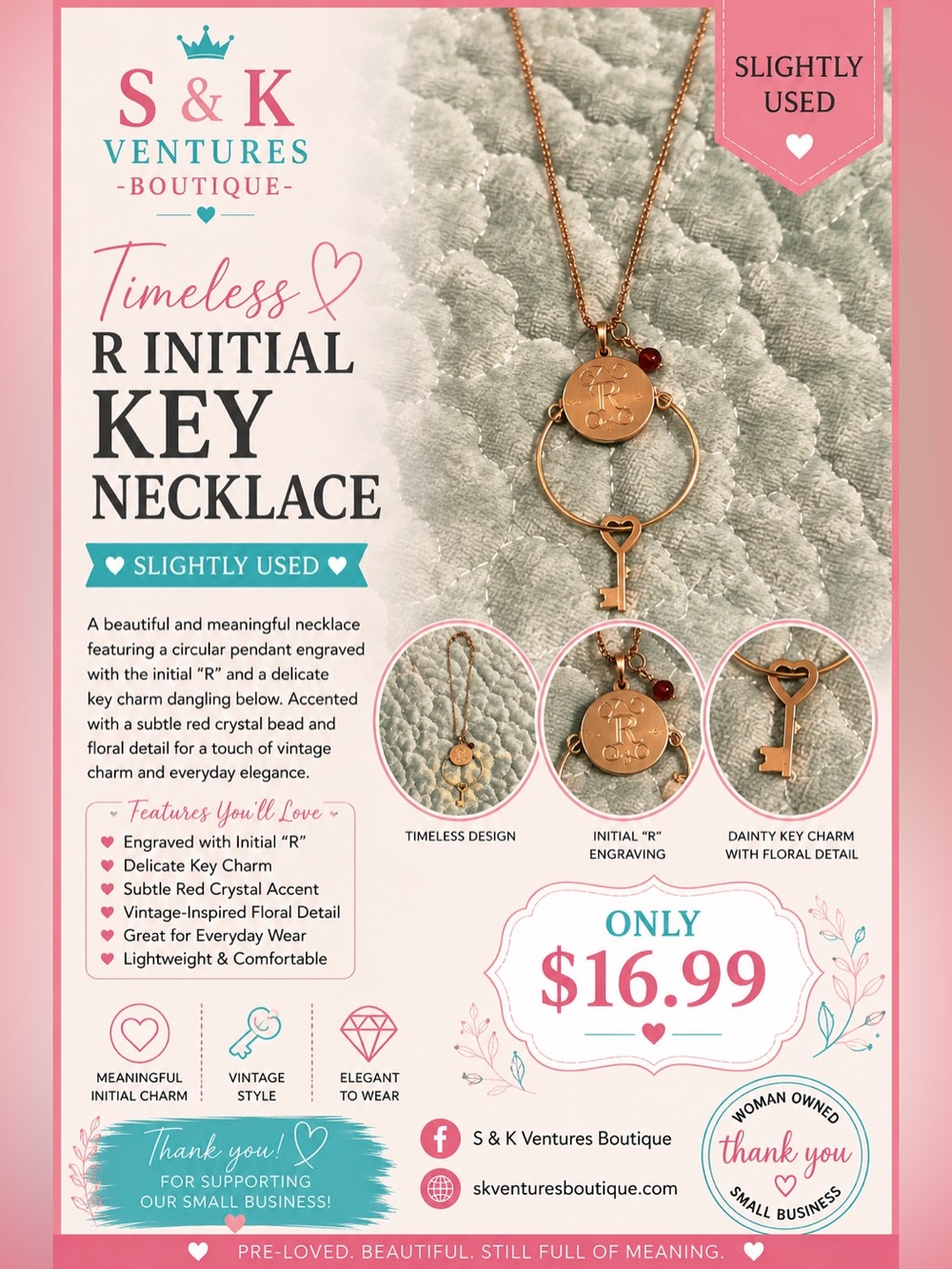 Rose Gold 'R' Initial Key Necklace